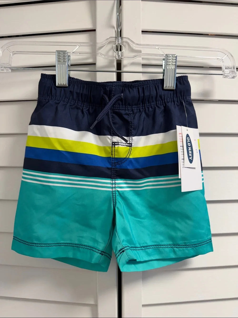 Old Navy Toddler Boys Colorful Striped Lined Swim Trunks NWT 18-24M UPF50
